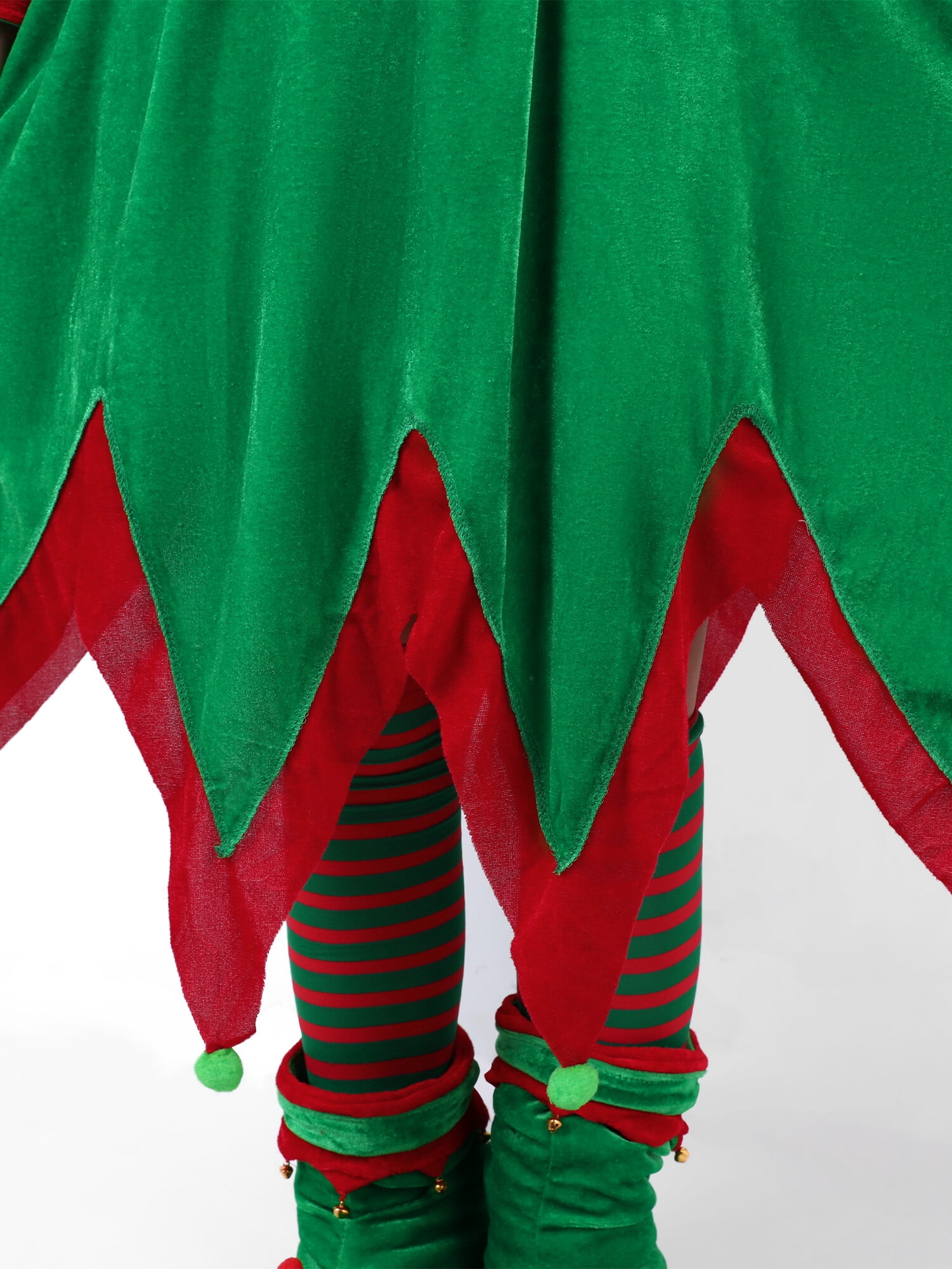 ZOEREA 7Pcs Kids Christmas Elf Green Set Outfit Velevt Dress Xmas Girl's Outfit with Elf Ears, Hat, Shoes, Belt, Socks 4-12Y