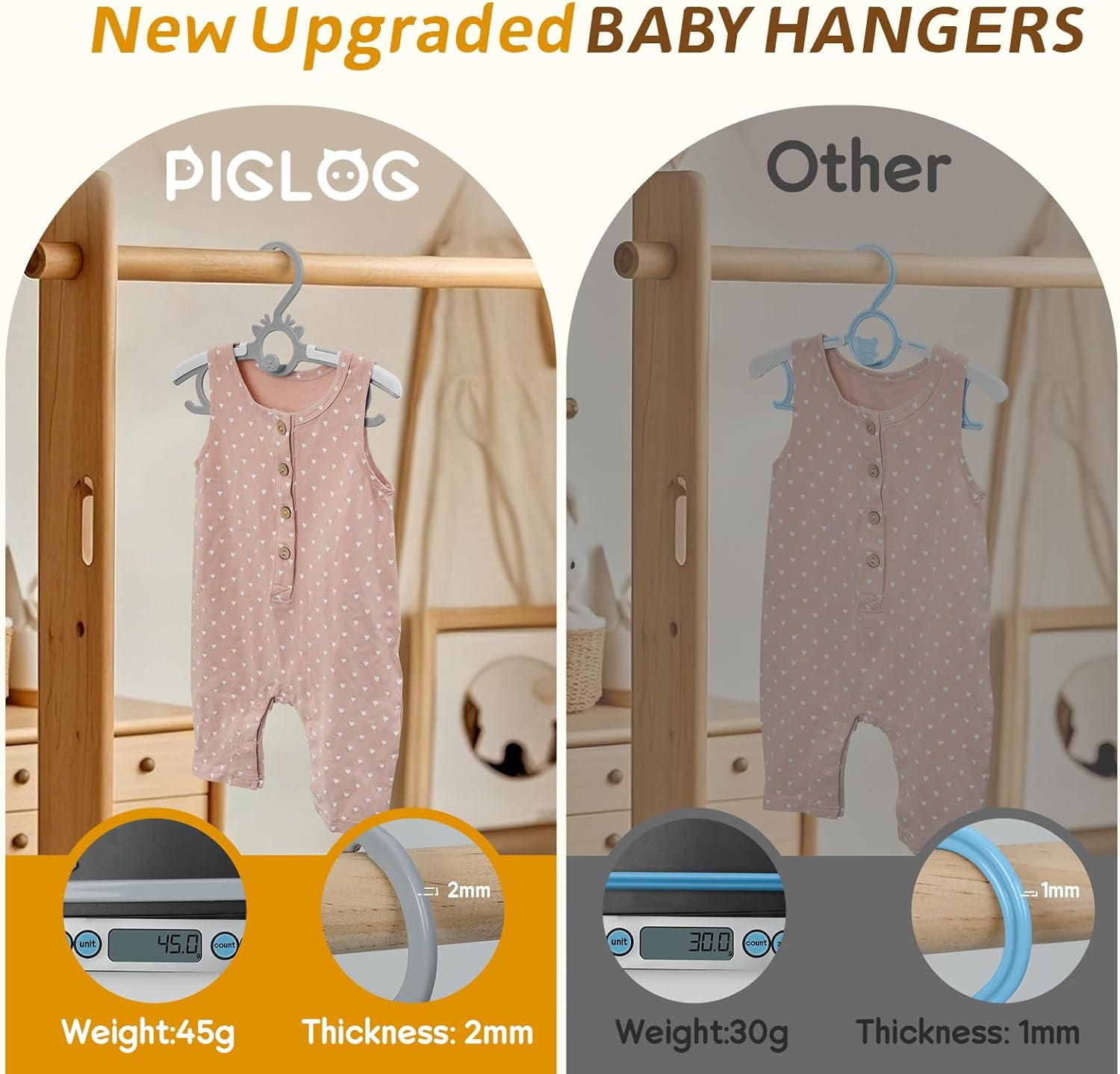 Toddler Hangers 60PCS, 11"-14" Extendable and Stackable Baby Hangers, 45g Ultra-Thick Space Saving Non-Slip Plastic Hanger for Infant, Kids and Nursery Closet