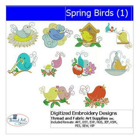 Spring Birds(1) Embroidery Designs - All Popular Formats Included - Loaded on USB Stick