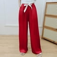 thumbnail image 2 of Olyvenn Womens Wide Leg Pants Solid Drawstring Elastic Waist Pant Summer Vacation Office Relax Trousers with Pockets Wine Free Size, 2 of 3