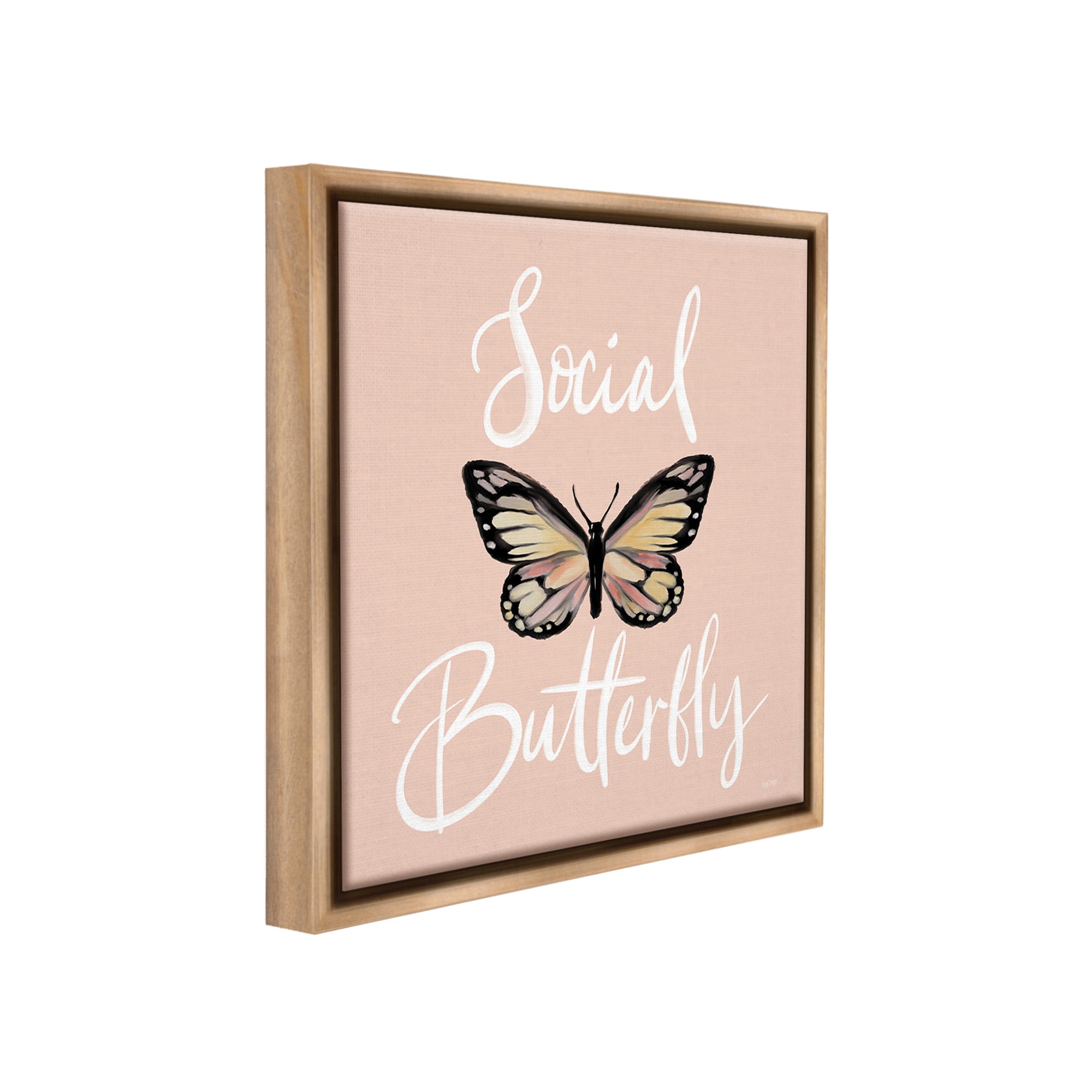 Stupell Industries Social Butterfly Phrase Animals & Insects Painting Brown Floater Framed Canvas Art Print Wall Art, 18 x 18