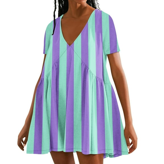 Ashirexll Midi Dresses for Women, Womens Summer Dresses, Fashion Summer Casual Loose Printed Sleeveless V-Neck Dress