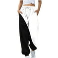 thumbnail image 2 of PiGOGI Women's Casual Color Block Printed Drawstring Loose Pants with Pockets Elastic Waist Comfortable Lounge Trousers Black L, 2 of 5