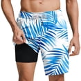 thumbnail image 2 of KIHOUT Men's Hawaiian Palm Print 2-in-1 Swim Trunks - 95% Polyester 5% Spandex, Drawstring Elastic Waist, Lined with Pockets for Beach, Pool and Summer Casual Wear, 2 of 6