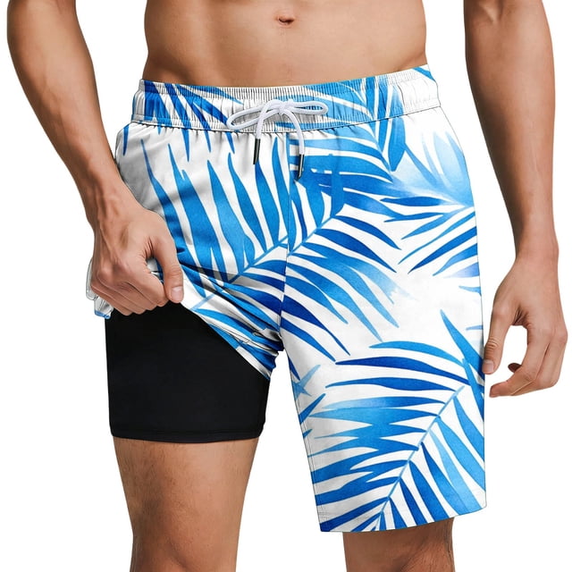 Wo-Fusoul Beach Shorts for Men, Hawaiian Style Casual Printed Drawstring Shorts with Pockets and Inner Lining, Colorful L
