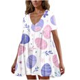 thumbnail image 2 of LOVZFMLL Robe Ample à Manches Courtes et Col en V Imprimé de Pâques pour Femmes Rose P, 2 of 5