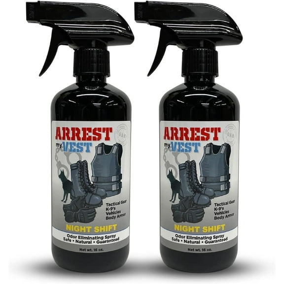 Arrest My Vest Odor Eliminating Spray for Body Armor, Ballistic Vests - Night Shift - 2 16oz Bottles