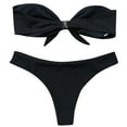 thumbnail image 4 of Swimsuit Women Tummy Control Solid Bow Tie High Cut Bandeau Bikini Set Two Piece Swimwear, 4 of 5