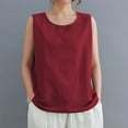 thumbnail image 3 of Ohufall Women's Plus Size Tank Tops Summer Loose Comfy Sleeveless Beach Shirts Fashion Solid Casual Crew Neck Cotton Linen Blouses Tops, 3 of 4