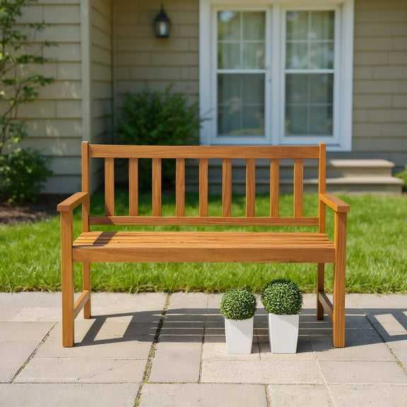 Resenkos Acacia Wood Backrest Patio and Garden Bench, Natural