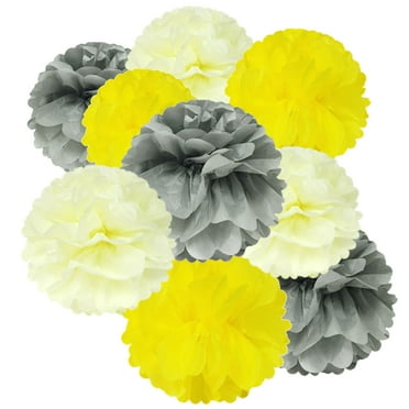 Wrapables® Set of 18 Tissue Pom Pom Party Decorations for Weddings, Birthday Parties Baby Showers and Nursery Decor, Gray/Yellow/Ivory
