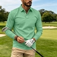 thumbnail image 2 of WULMLEO Mens Long Sleeve Polo Shirts Solid Color Button Slim Fit Collared Tshirts Business Casual Tops Tennis Golf Tees Green XL, 2 of 7