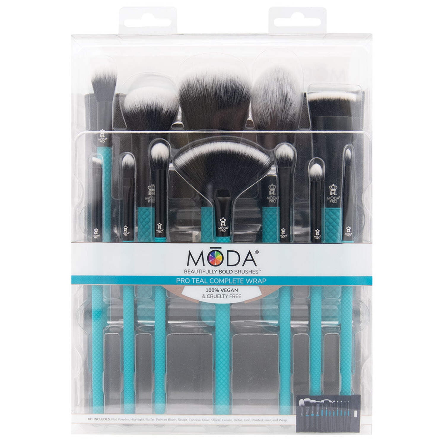 Moda Brush Pro Full Face 13pc Makeup Brush Set with  Wrap
