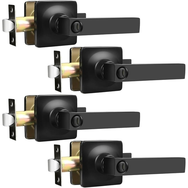 Matte Door Handles Interior Square Privacy Door Levers Matte Keyless Door Handle Interior Modern Straight Lever for Bedroom and Bedroom Reversible for Right/Left Side
