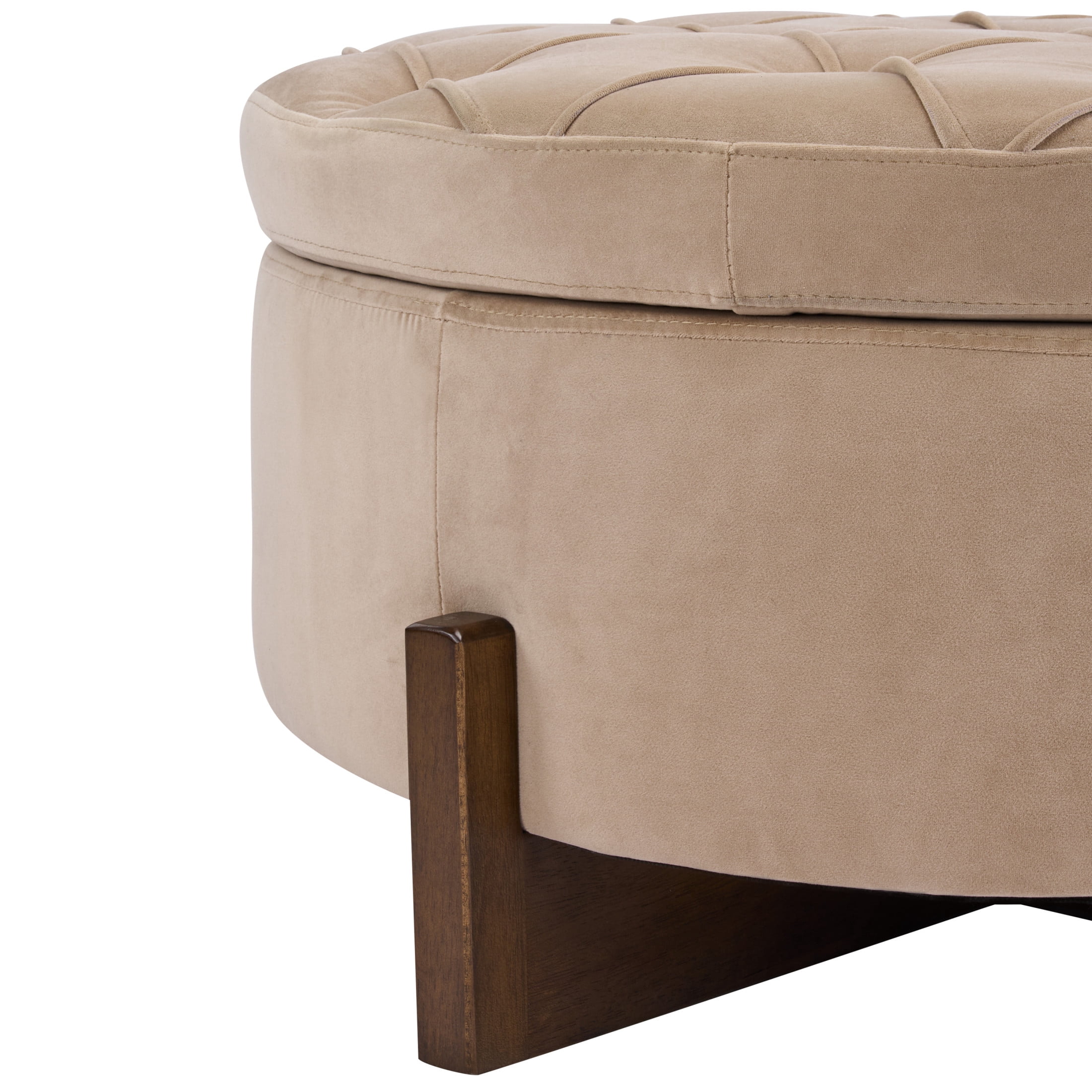 Christopher Knight Home Round Storage Ottoman with Reversible Lid, Tufted Velvet Coffee Table, Camel