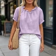 thumbnail image 6 of GUACER Women's Cotton Linen Ruffle Neck Short Sleeve Tops Loose Fit Summer Blouses for Casual & Beach, 6 of 7