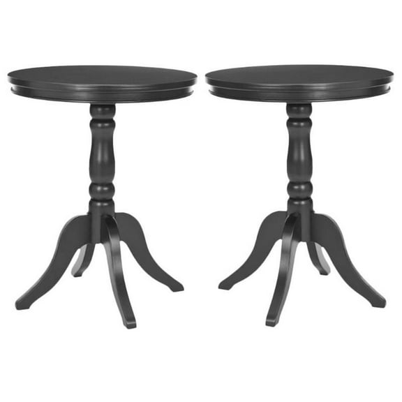 Home Square Pine Wood Side Table in Black Finish - Set of 2
