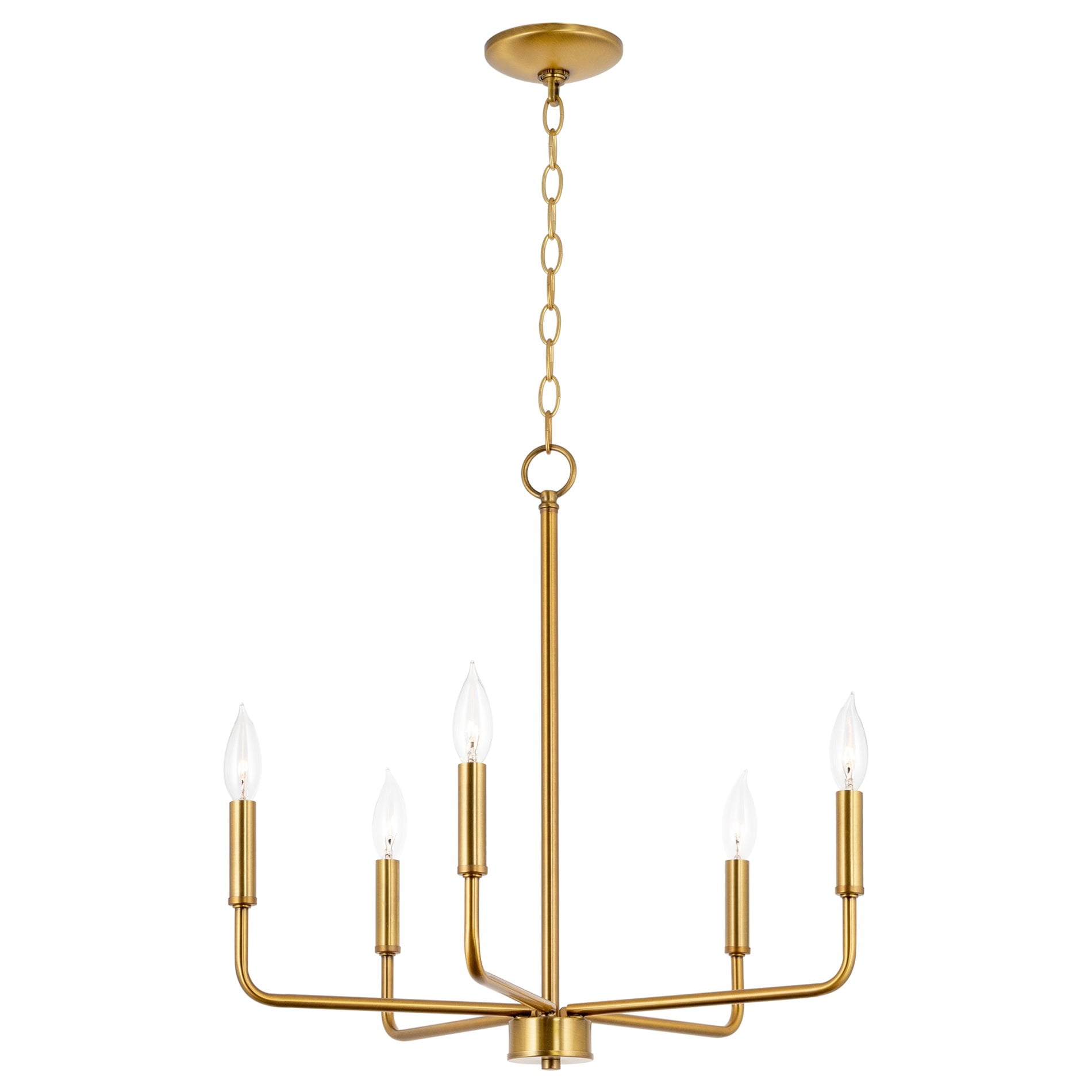 Kira Home Camille 22" Modern 5-Light Gold Chandelier, Minimalist Candle-Style Gold Hanging Fixture, Warm Brass Finish