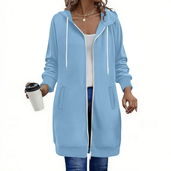 Hvyesh Women Full Zip Up Hoodie Oversized Long Tunic Sweatshirts Casual Fleece Hooded Jacket Winter Coats Outerwear with Pockets
