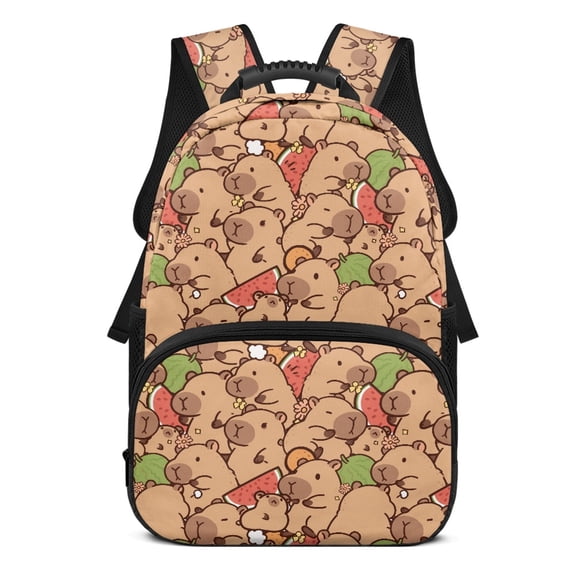 POLERO 17 Inch Schoolbags for Child, Polyester Fabric Comfortable Breathable Backpack, Capybara Watermelon Pattern