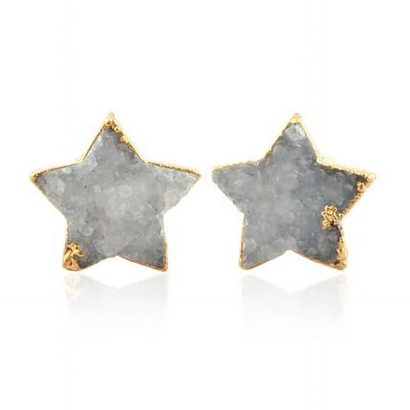 Gray Sugar Druzy Gemstone Star Shape Gold Plated Stud Earring for Birthday Gift