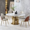 thumbnail image 2 of 59" Round Dining Table Set with 4pcs Orange Chairs, Sintered Stone Kitchen Table with 360° Rotating Lazy Susan, Modern Circular Dining Room Furniture for Small Spaces, 2 of 8