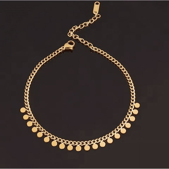 14K Yellow Gold  Heart Chain Anklet For Women Round Star Tassel Pendant Ankle Bracelet On Leg Foot Summer Beach Jewelry Gift