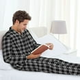 thumbnail image 2 of Mens Pajamas Set - Black White Checkered Plaid Comfy Long Sleeve Button Up Pajama Sets for Men 2 Piece, Soft Sleepwear Nightwear Pjs Lounge Sets for Men with Pockets, 2 of 5