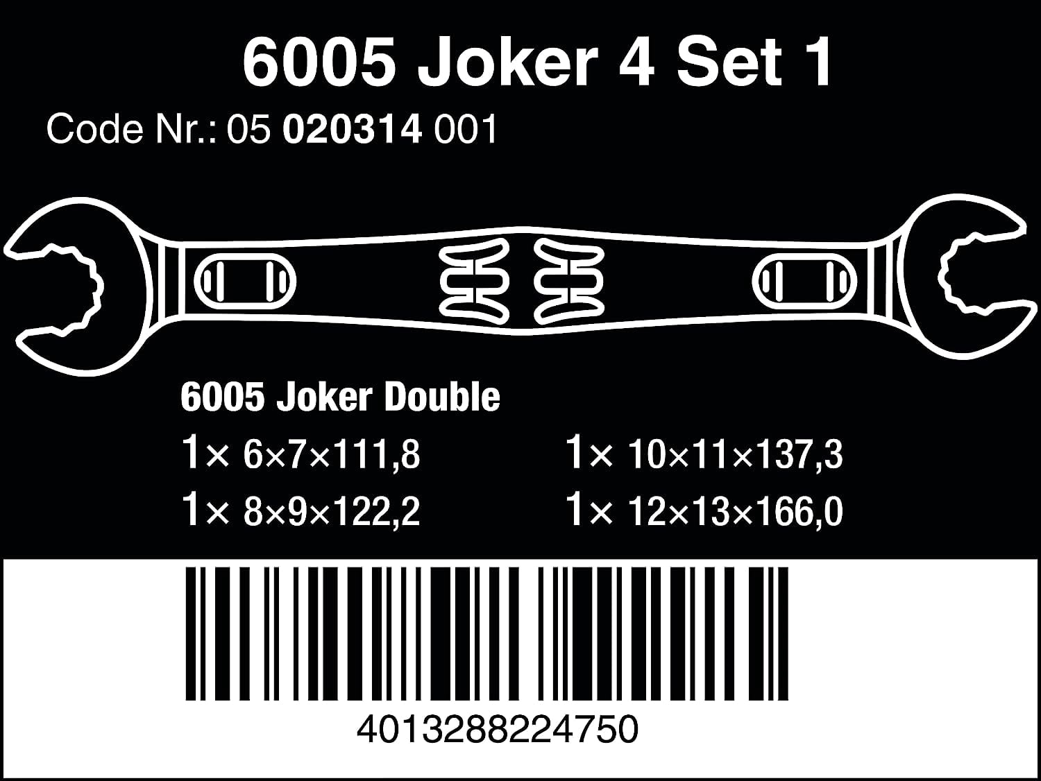 Wera 020314 Joker 4 Set 1 Double Open-ended Metric Wrench Set, 4 Pieces