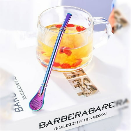 

Stainless Steel Double Ring Suction Spoon Double-side Filter Hole Multi-purpose Drink Straws TANGNADE