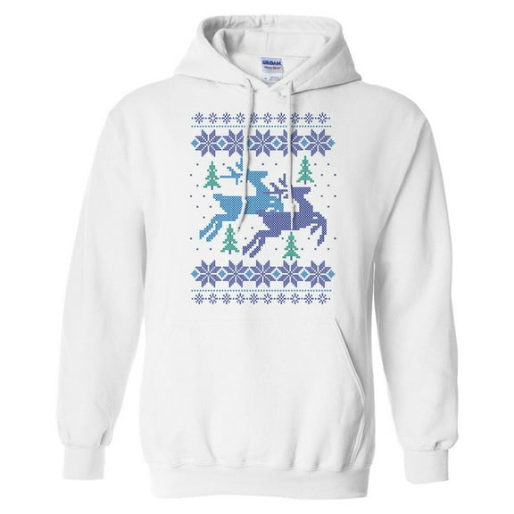 Reindeer Christmas Cross Stitch Hoodie Sweatshirt Unisex Large White