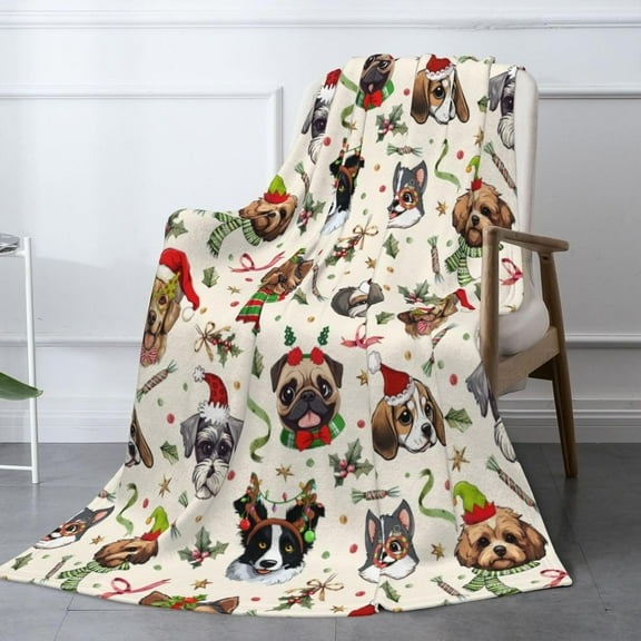 Cute Christmas Dog Head Fuzzy Blanket for Women Men Women men Soft Cozy Fleece Blanket for Bedroom Living Rooms Sofa Couch 50"x40"