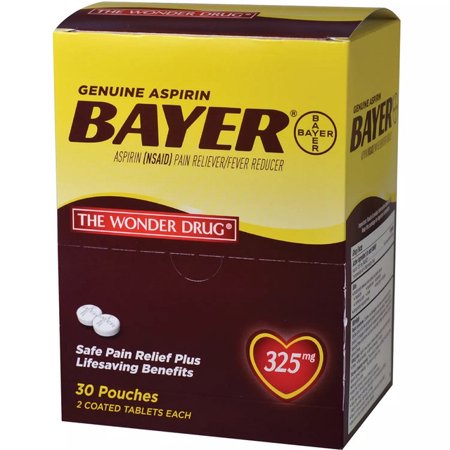 Bayer Aspirin 325mg 30 pouches 2 caplets each .