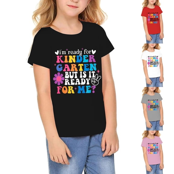 CAIXIA First Day Of School Shirt Toddler Girl Watch Out Kindergarten Here I Come T-Shirt Back To School Shirt for Girls Kids Short Sleeve Basic Tees Top Party Gift Summer Clothes