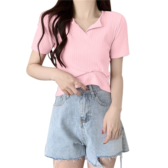 PADFRYBK Summer T-Shirt For Women Casual V-Neck Pullover Short Sleeve Tops Go Anywhere Solid Color Loose Casual Tunic Blouses