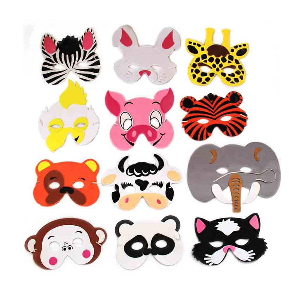 Kids Foam Zoo Animal Face Masks 12ct Assorted