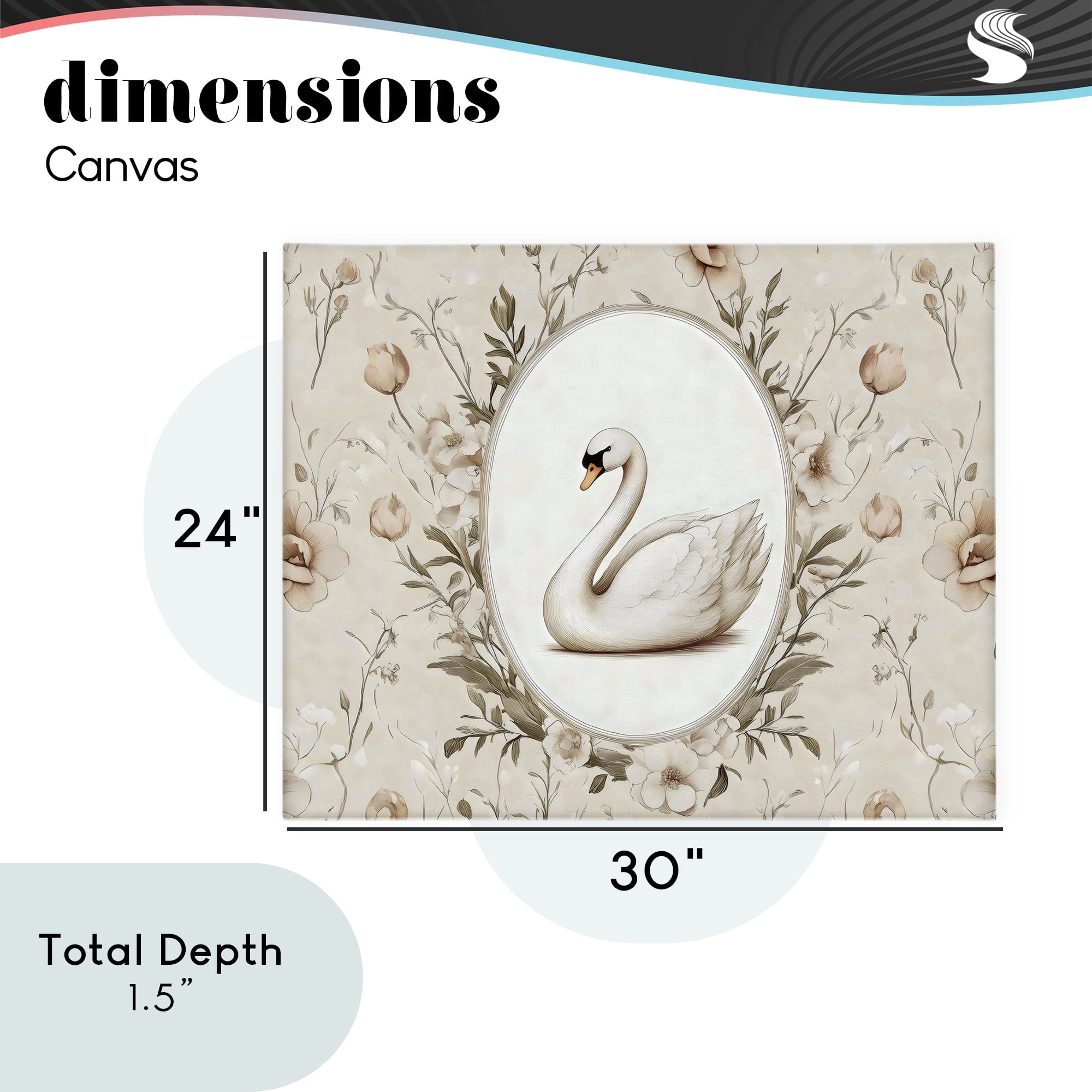Stupell Industries Swan Vignette in Floral Border Canvas Wall Art, design by Arlington Prints