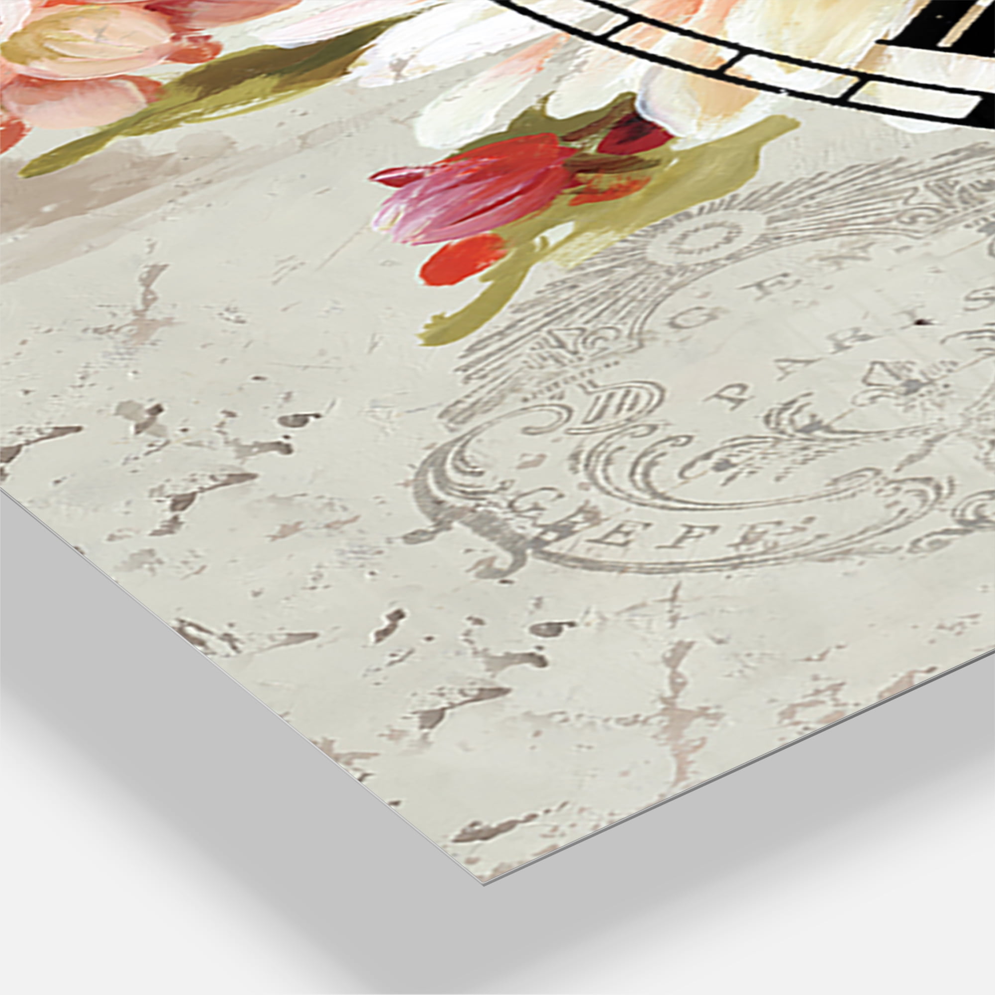 Designart 'Red Painted Flowers on Vintage Postcard I' Traditional Wall Clock