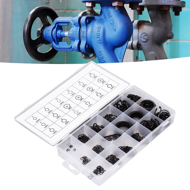 Snap Kit, 300Pcs Snap Shop, 17 Sizes Snap Retaining Clip Rings Set, Alloy Steel EClip Circlip With Storage Box For Secure Parts, ORings