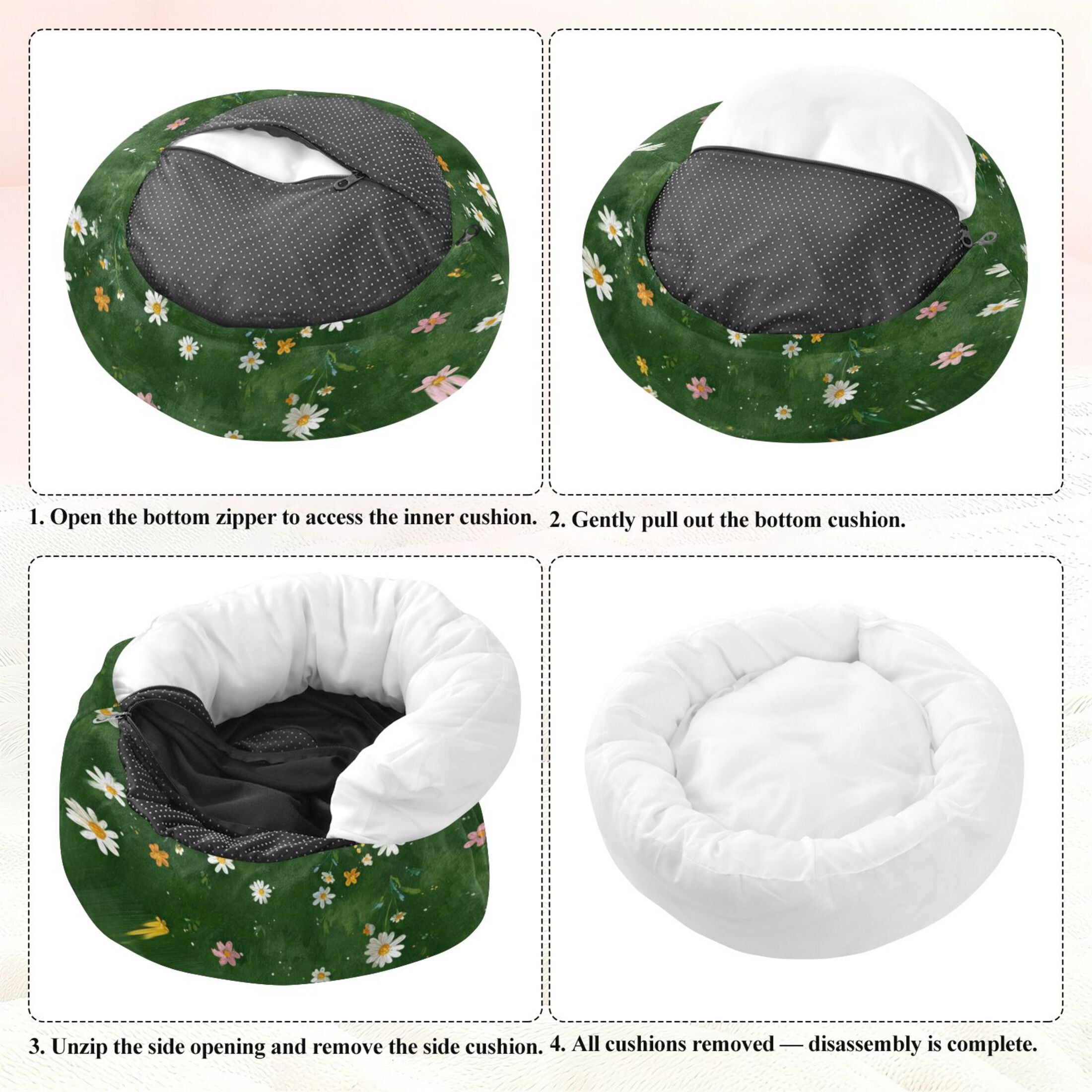 Iauyy Pet Couch Donut Cat Bed for Indoor Cats/Small Dogs Washable & Machine with Non-slip Bottom Calming Cat Furniture, All Kinds Of Daisies (M)