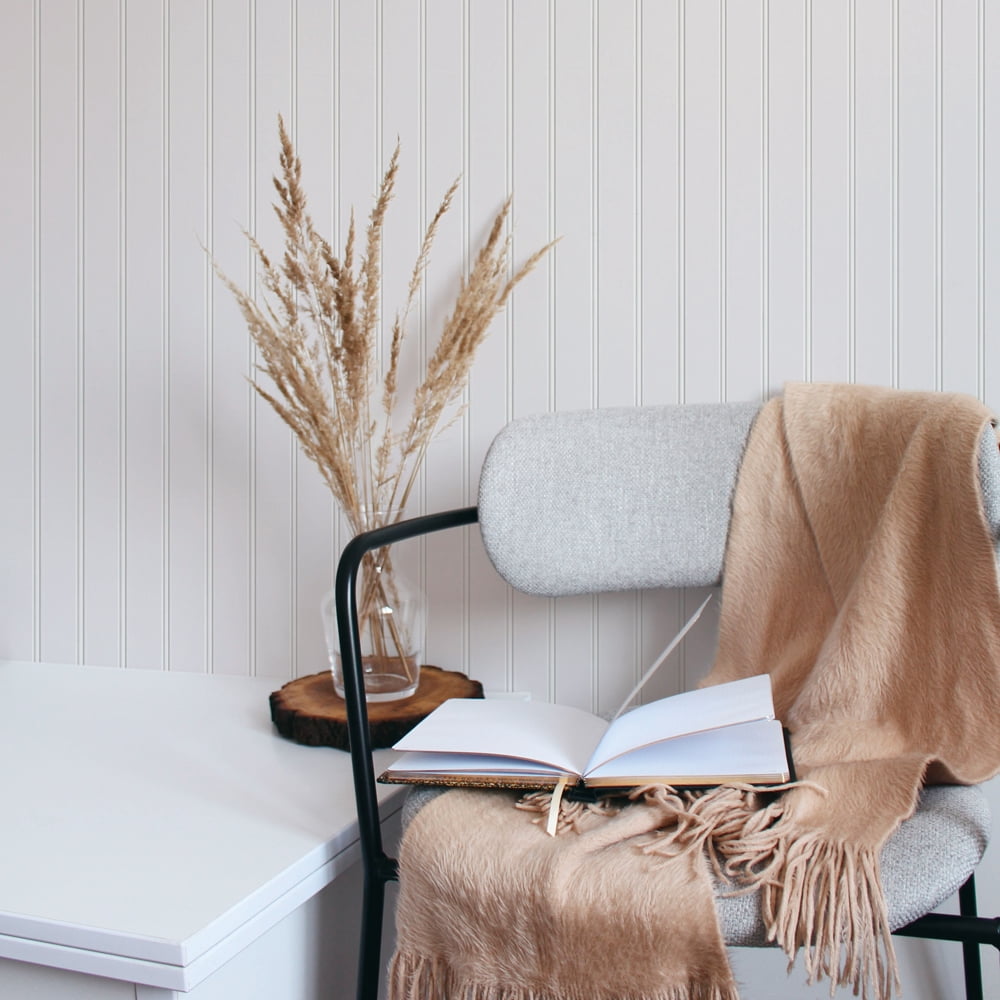 Tempaper Beadboard White Peel and Stick Wallpaper, 20.5" x 16.5'