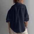thumbnail image 4 of hoksml Women's Cotton Linen V Neck Blouse, Roll-Up Sleeve Henley Casual Shirt, Loose Fit Top for Daily and Office Wear, 4 of 9