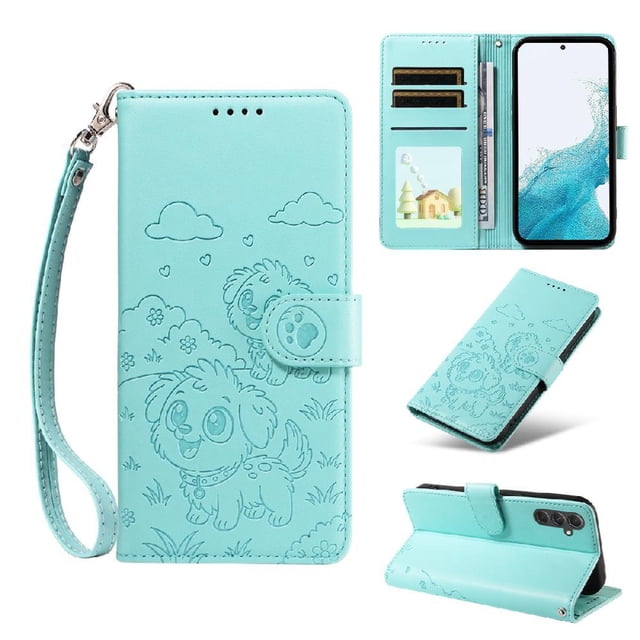 Funda Cartera GANGXUN con Diseño de Perrito en Relieve para Samsung Galaxy A54 5G , Protección 360° con Ranuras y Correa Desmontable