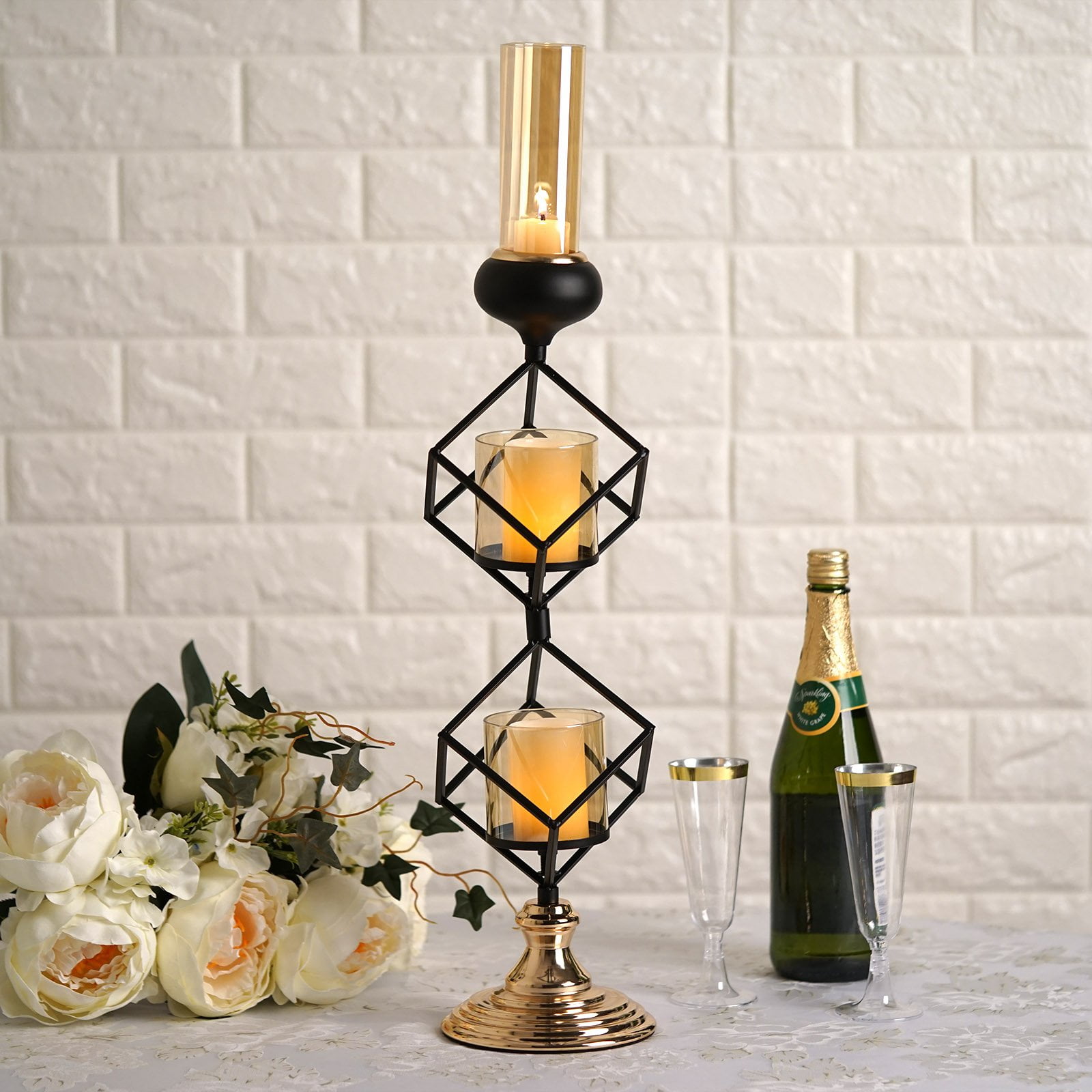 Geometric Candle Holders Wholesale with Amber Glass Votives 20