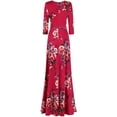 thumbnail image 2 of Bon Rosy, Women's, 3/4 Sleeve V-Neck Printed Maxi Faux Wrap Floral Dress, Berry, M, 2 of 5