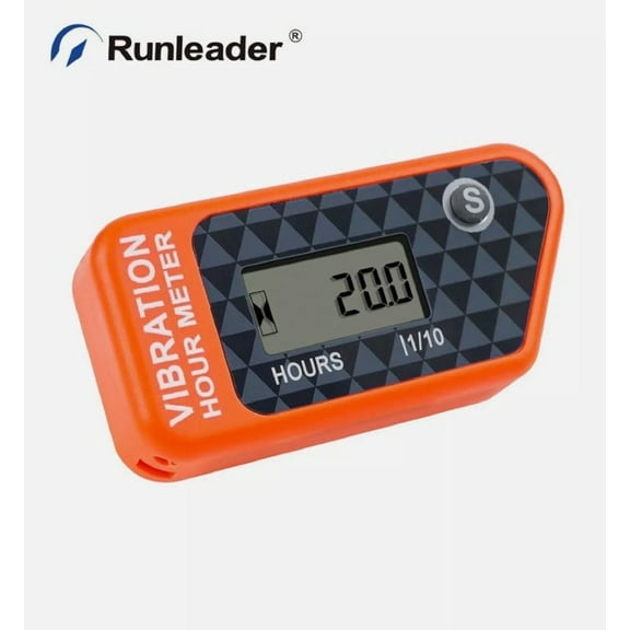 Runleader Digital LCD Vibration Hour meter  Tachometer Maintenance Data Storage for Lawn Mowers Waterproof Orange