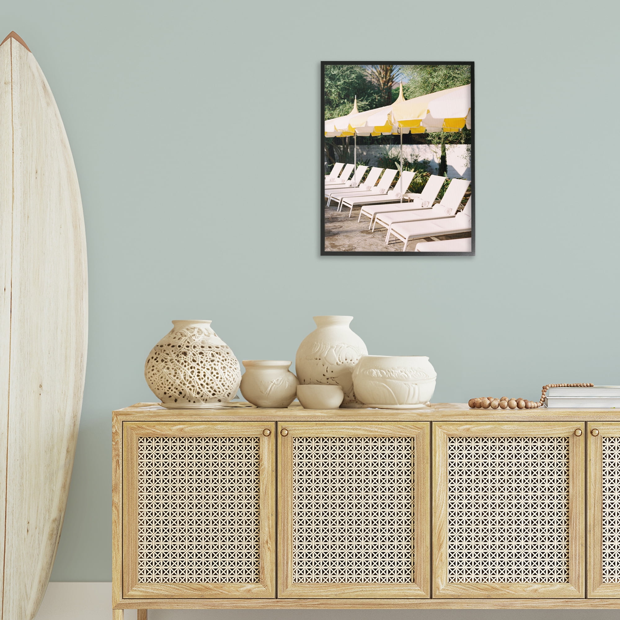 Stupell Industries Poolside Beach Chairs Landscape Photography Black Framed Art Print Wall Art, 24 x 30