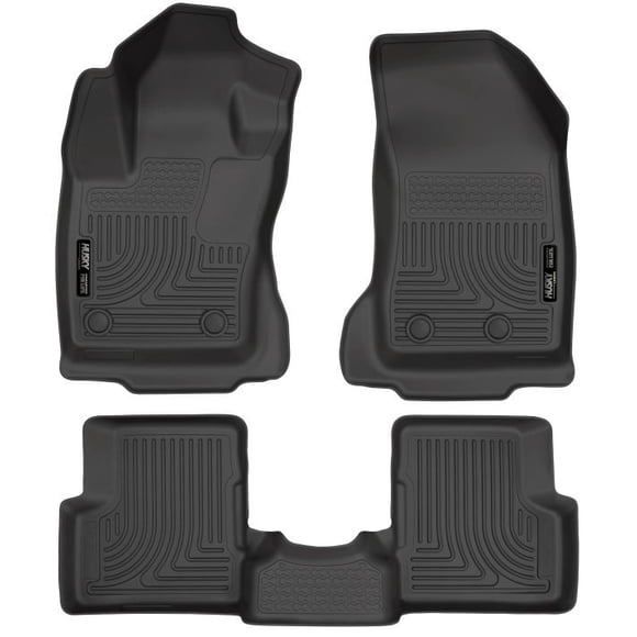 Fits 2015-2024 Jeep Renegade Husky Liner Floor Liner 99081 WeatherBeater; Molded Fit; Smooth Arcing Ribs/Raised Heel Pad; Black; Rubber; 3 Piece