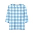 thumbnail image 5 of Domzest Womens Plaid Half Sleeve Tops Crew Neck Elbow Length Loose Fit Shirts Dressy Casual Summer Fall Lightweight Basic Blouse Sky Blue L, 5 of 6