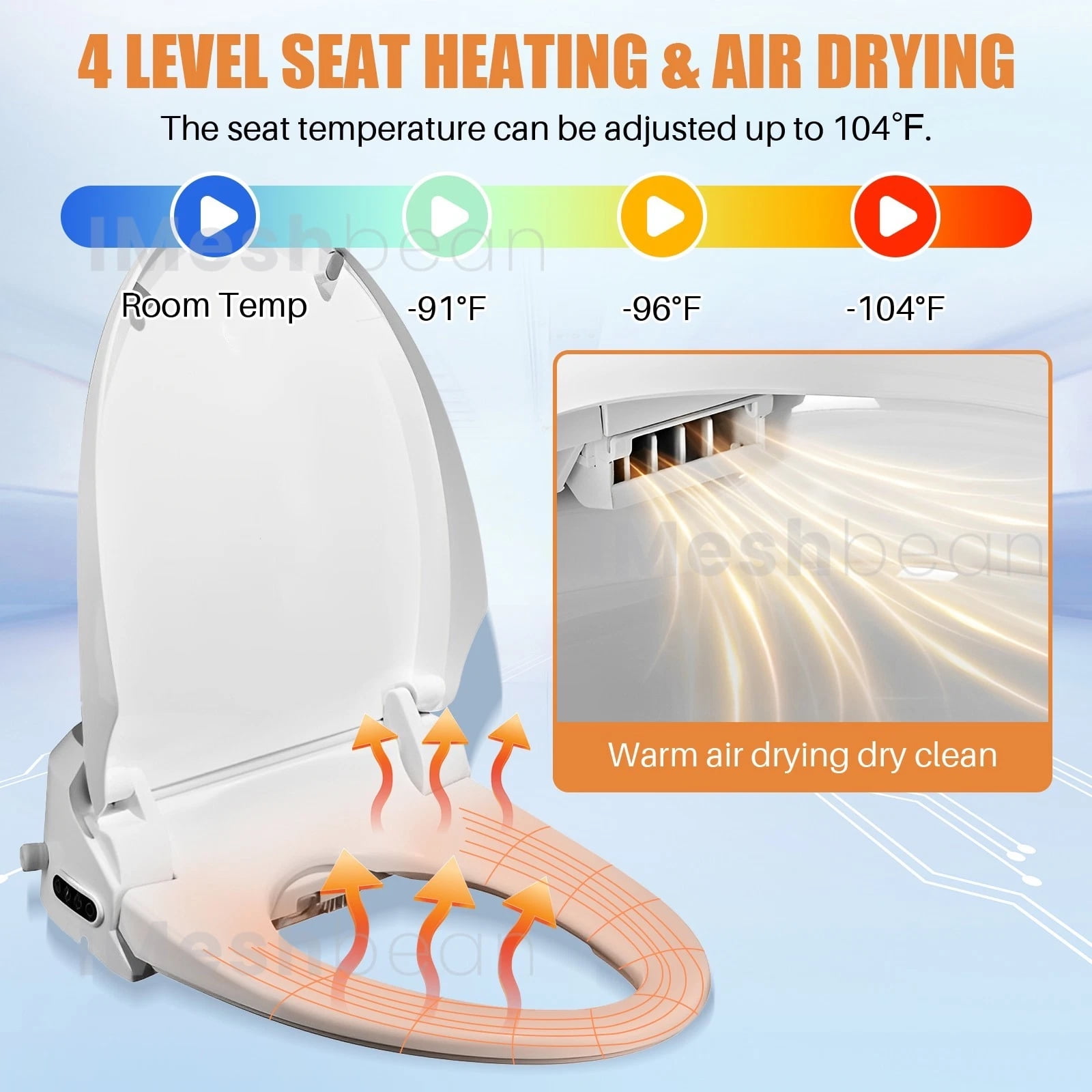 iMeshbean Electric Bidet Toilet Seat, Elongated Smart Heated Bidet, LCD Auto Flush w/ Night Light